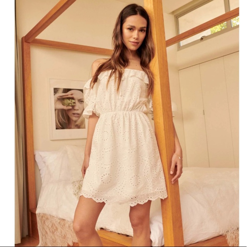 7 For All Mankind White Eyelet Scallop Hem Mini Dress Size XL